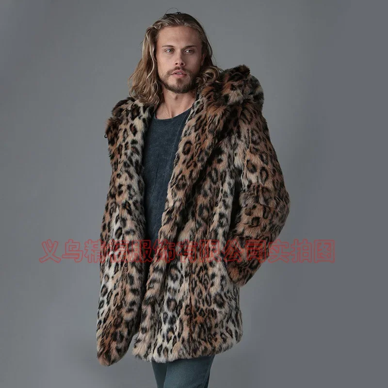 Hood Imitation Fur Fur Coat Men Leopard Mink Coats Mens New Fur Coat Mens Winter Warm Faux Fur Cardigan Tops Men