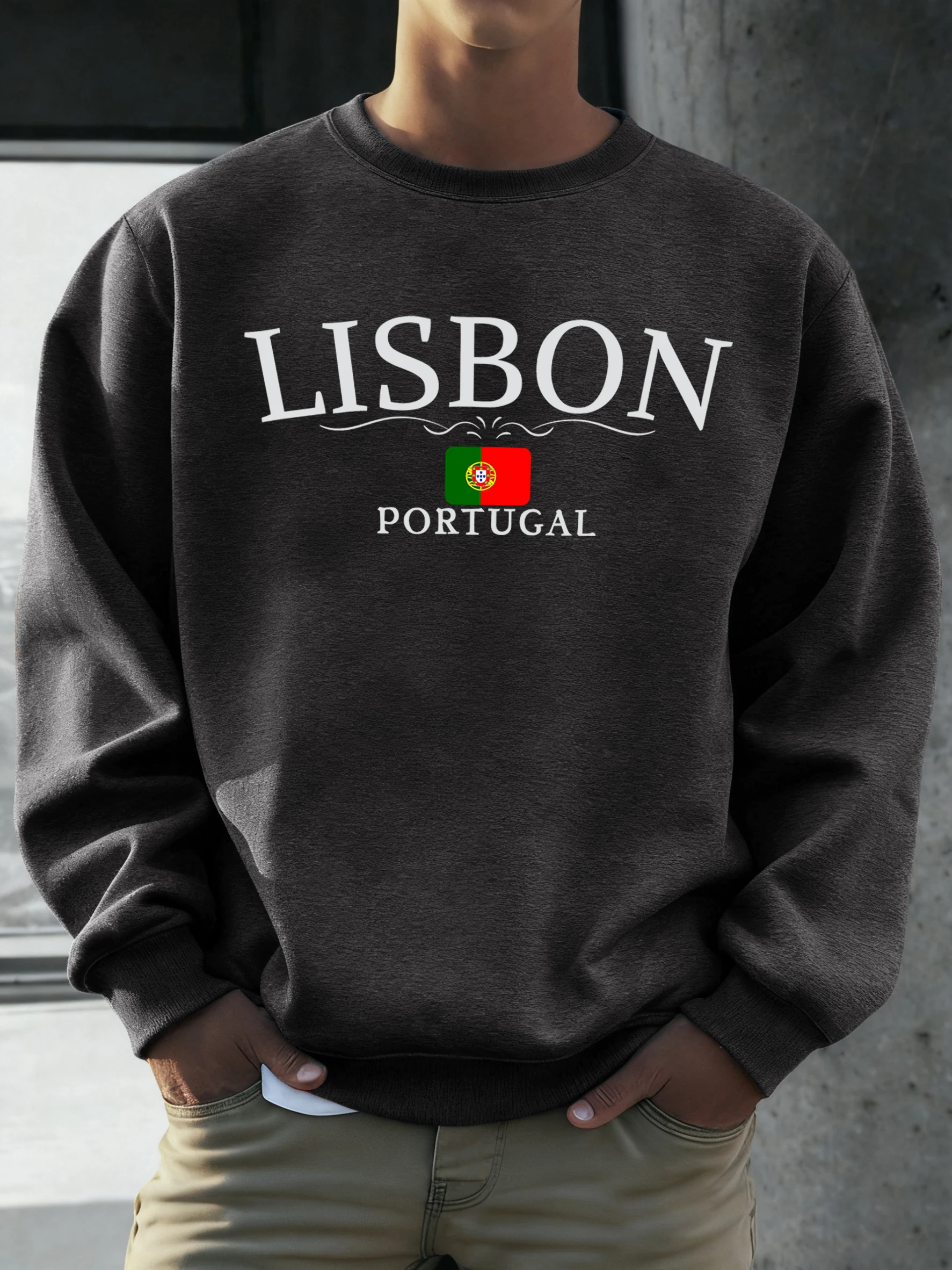 لشبونة البرتغال العلم يطبع الرجال البلوز الخريف س الرقبة البلوز الهيب هوب العصرية الأعلى عادية الصوف للجنسين أساسيات طويلة الأكمام #1