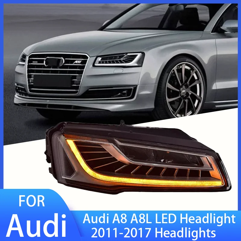 

Pop Pop 2 PCS Head Lamp For Audi A8 A8L LED Headlight 2011-2017 Headlights A8 DRL Turn Signal High Beam Angel Eye Projector