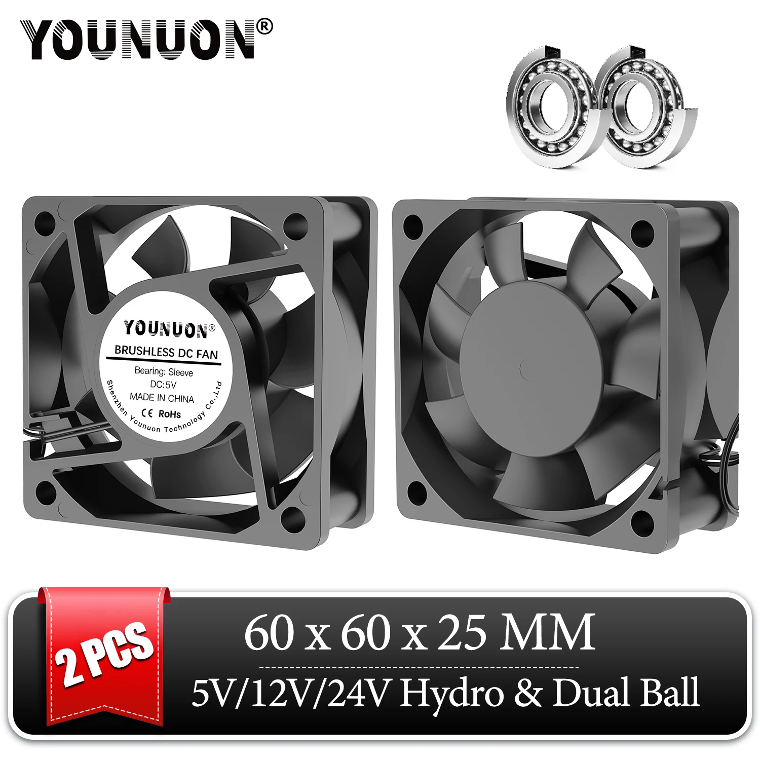 2 sztuki DC 5V 12V 24V 60mm 60x60x25mm Wentylator chłodzący 6025 Wentylator chłodzący komputer PC Wentylator osiowy Wentylator z łożyskiem kulkowym Wentylatory przemysłowe