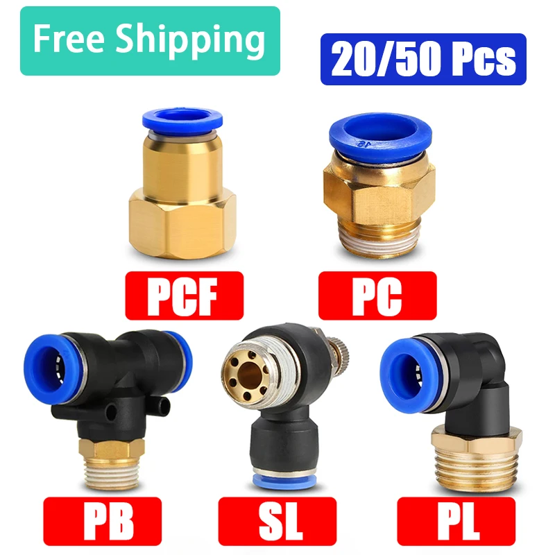 

PC PCF SL PL PB Pneumatic Quick Connector Push In 4mm 6mm 8mm 10mm 12mm Hose Tube Air Fitting Pipe Thread 1/8 1/4 3/8 1/2 BSPT