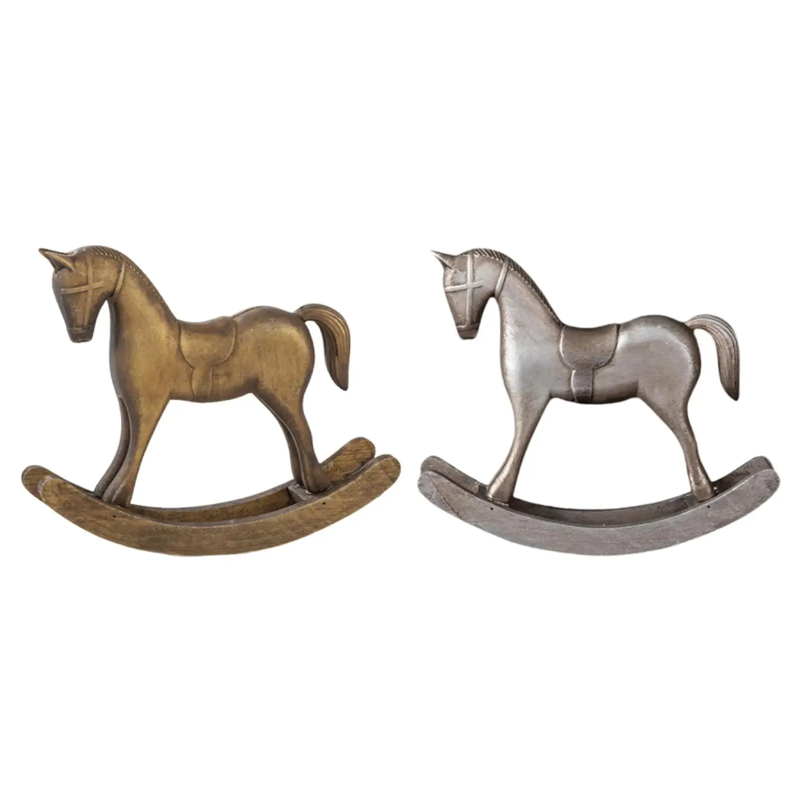 Rocking Horse Statue Wood Sculpture Vintage Design Versatile Decorative Figurine Ornament for Table Centerpiece TV Stand Gift