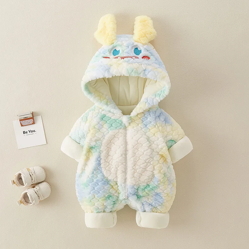 Baby Winter Cute Cartoon Rainbow Fur Jumpsuit Cotton Clothing Baby Cotton Warm Outdoor Clothes Hooded Rompers