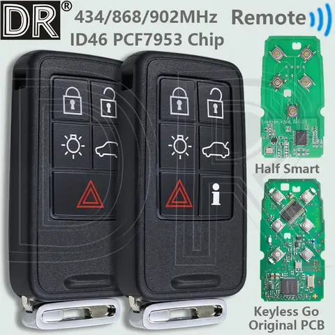 DR 434/868/902MHz ID46 PCF7953 칩 하프 스마트/키리스 이동 자동차 원격 키 볼보 S60 S60L V40 V60 V70 XC60 XC70 S90 XC90 S80