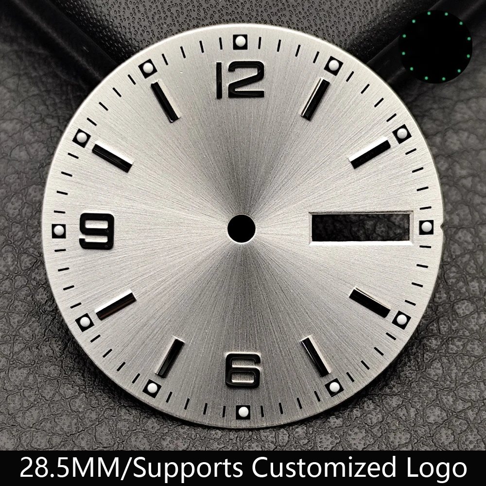 28.5MM dial Dual Calendar Watch Silver/Black/Blue Dial Green Luminous Dial Suitable for NH36 Movement Accessories Watch dial