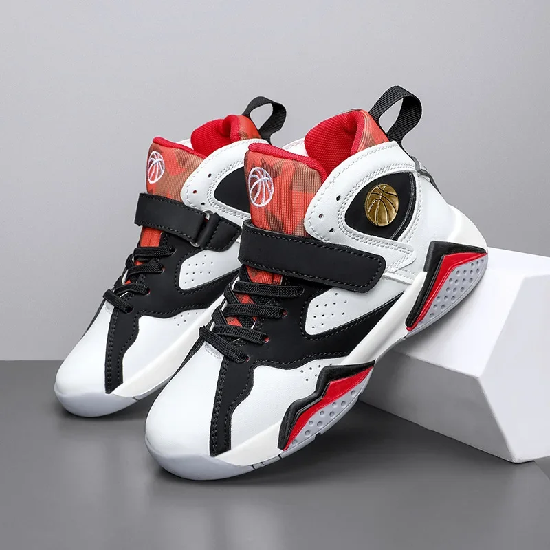 

Children Summer High Top Basketball Shoes Boy Breathable Anti Slip Casual Sneakers Man Velcro Non Slip Rebound Kid Running Shoes