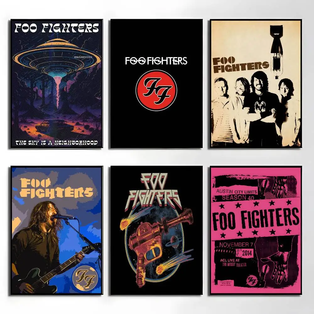 1 Stück klassischer Band-Kollektions-Poster-Aufkleber von Foo Fighters, wasserfester Wandkunstdruck für Wohnzimmer, Schlafzimmer, Heimdekoration