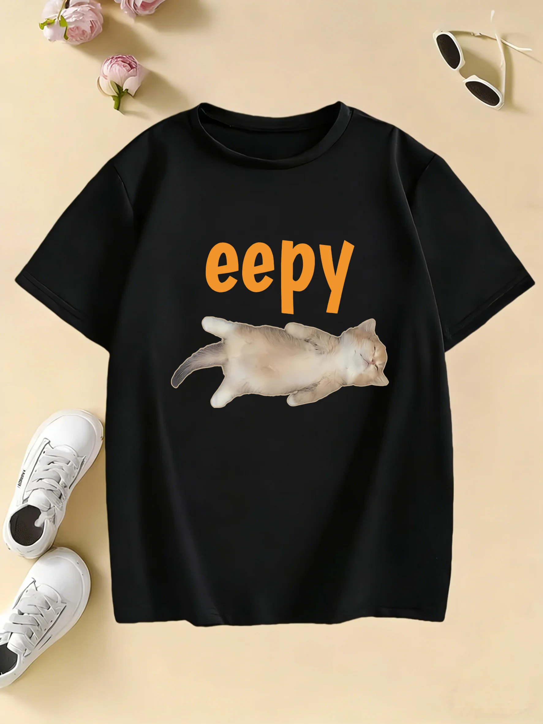 Eepy Cat Design Bedruckte lustige T-Shirts für Kinder, Kinder-T-Shirt für Jungen und Mädchen, Sommer, Frühling, lässiges Top-T-Shirt