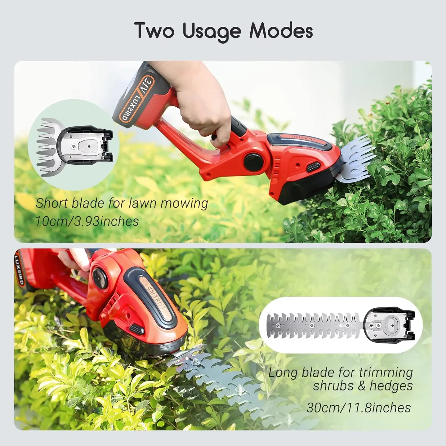 Cordless Grass Shears, 2-in-1 Mini Hedge Trimmer Cordless,Light Handheld Grass Trimmer, Electric Shrub Trimmer