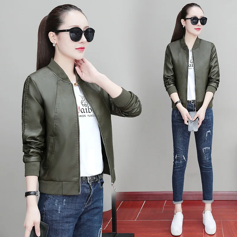 2025 Spring Autumn Women Short Imitation Leather Jacket New Solid Color Zipper Ladies Locomotive Coat PU Leather Jacket Female