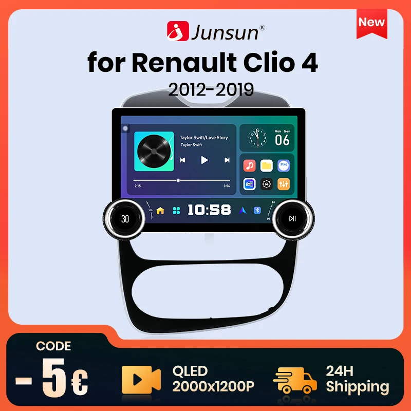 Junsun X8 Wireless CarPlay Android Auto Car Radio for Renault Clio 4 ZOE 2012 2013 2014 2015 2016 - 2019 QLED 2K DSP 48EQ 8 Core