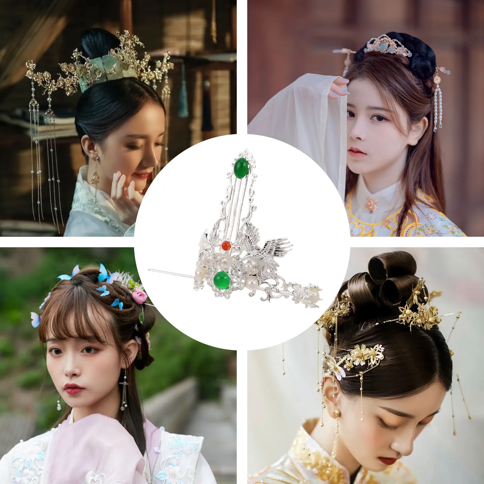 

Металлическая заколка для волос в стиле Ханьфу с мотивом журавля, винтажная китайская шпилька, элегантная заколка из сплава для женщин, головной убор для косплея и выступлений