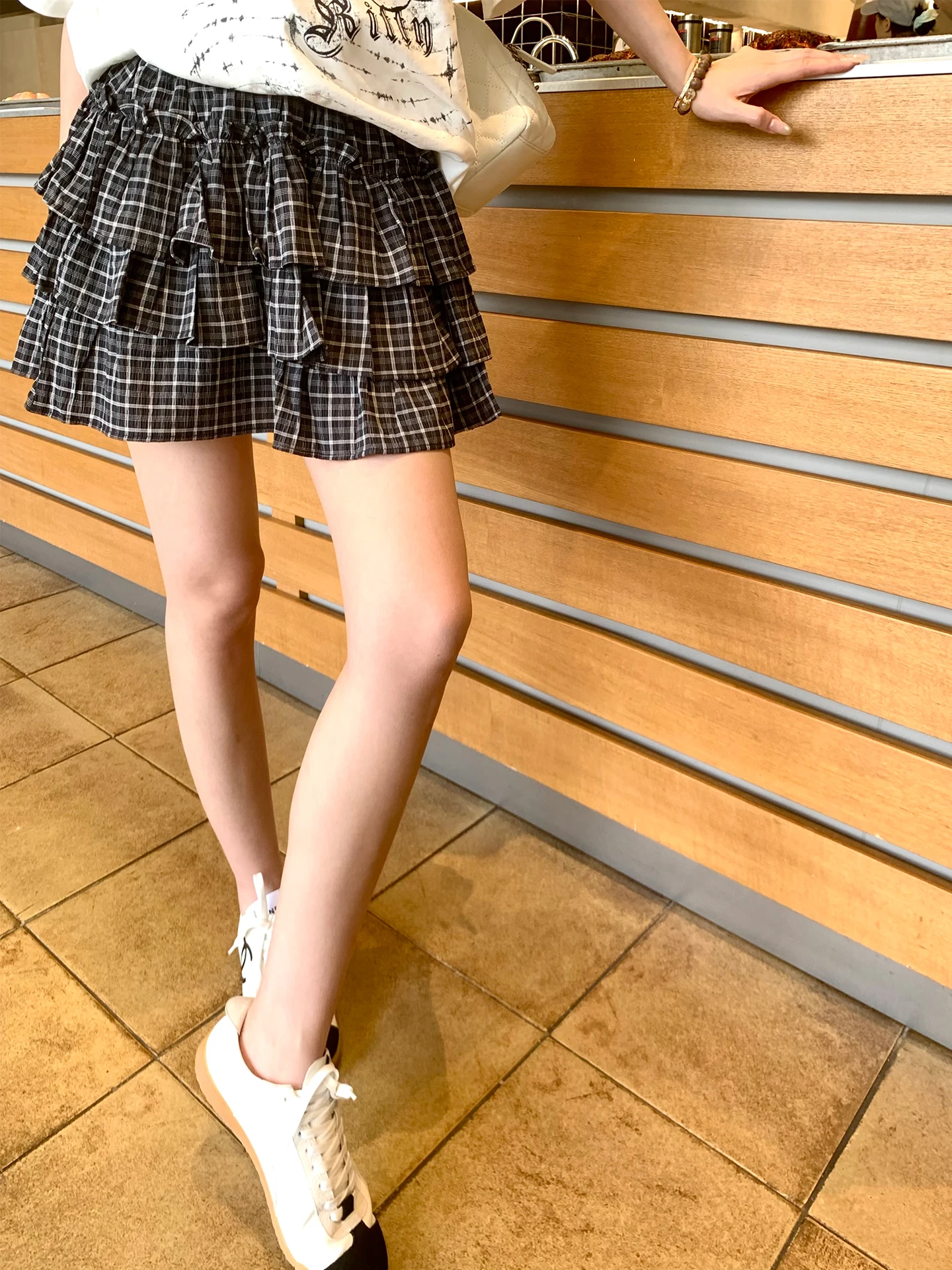 

Юбка А-силуэта с высокой талией, женская клетчатая юбка-полусолнце, новинка весна-лето, утягивающая, многослойная, с кружевной отделкой, короткая юбка