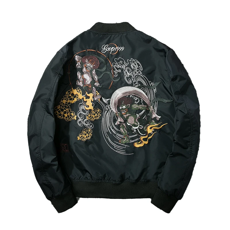 

Куртка-бомбер с вышивкой призрака, мужская весенняя куртка Sukajan с подкладкой в стиле хип-хоп, японское бейсбольное пальто, одежда, зимняя уличная одежда в стиле Харадзюку Y1