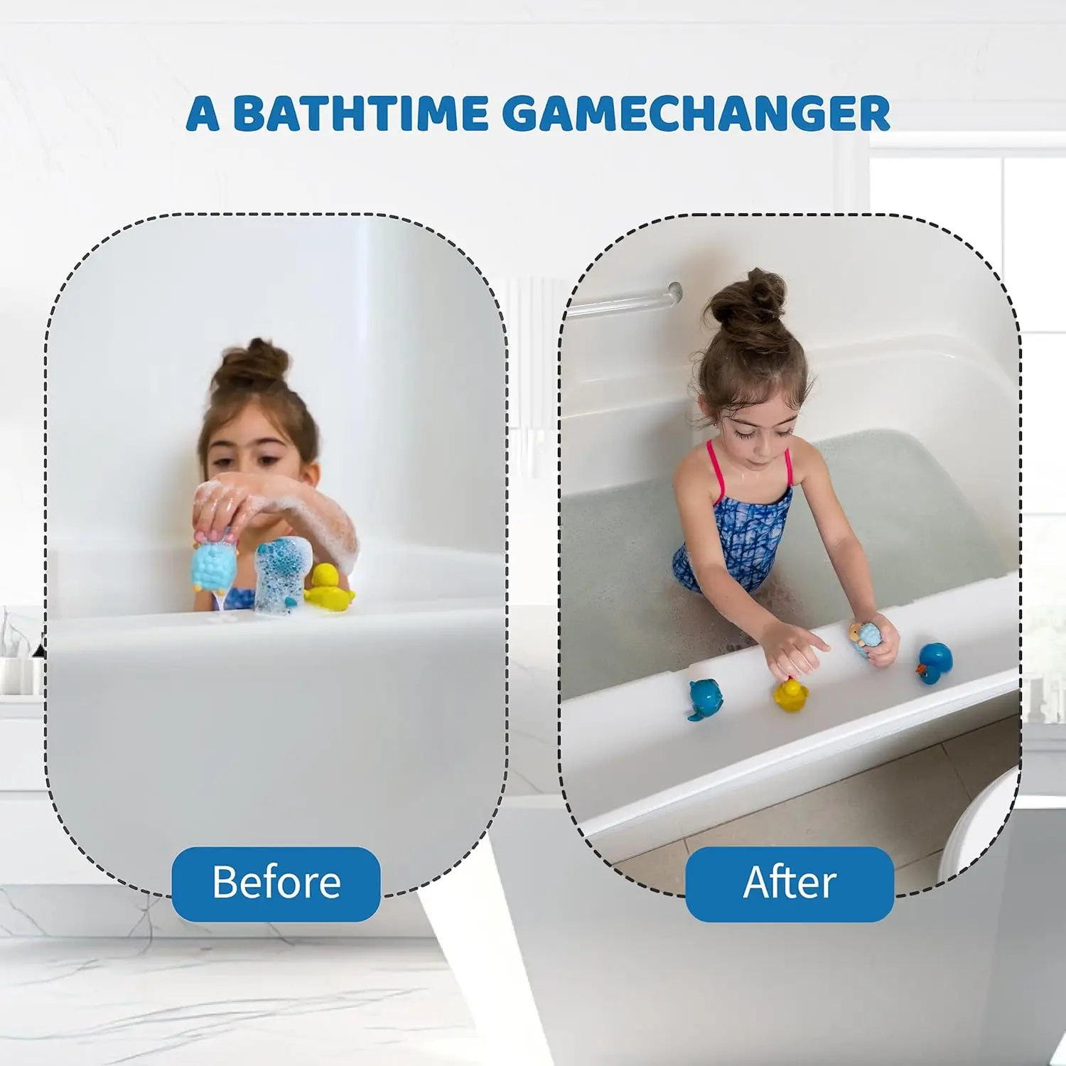 Topper® Bathtub Splash Guard Play Shelf Area - Toy Tray Caddy Holder Storage - Suction Cups Attach To Bath Tub - No Mess