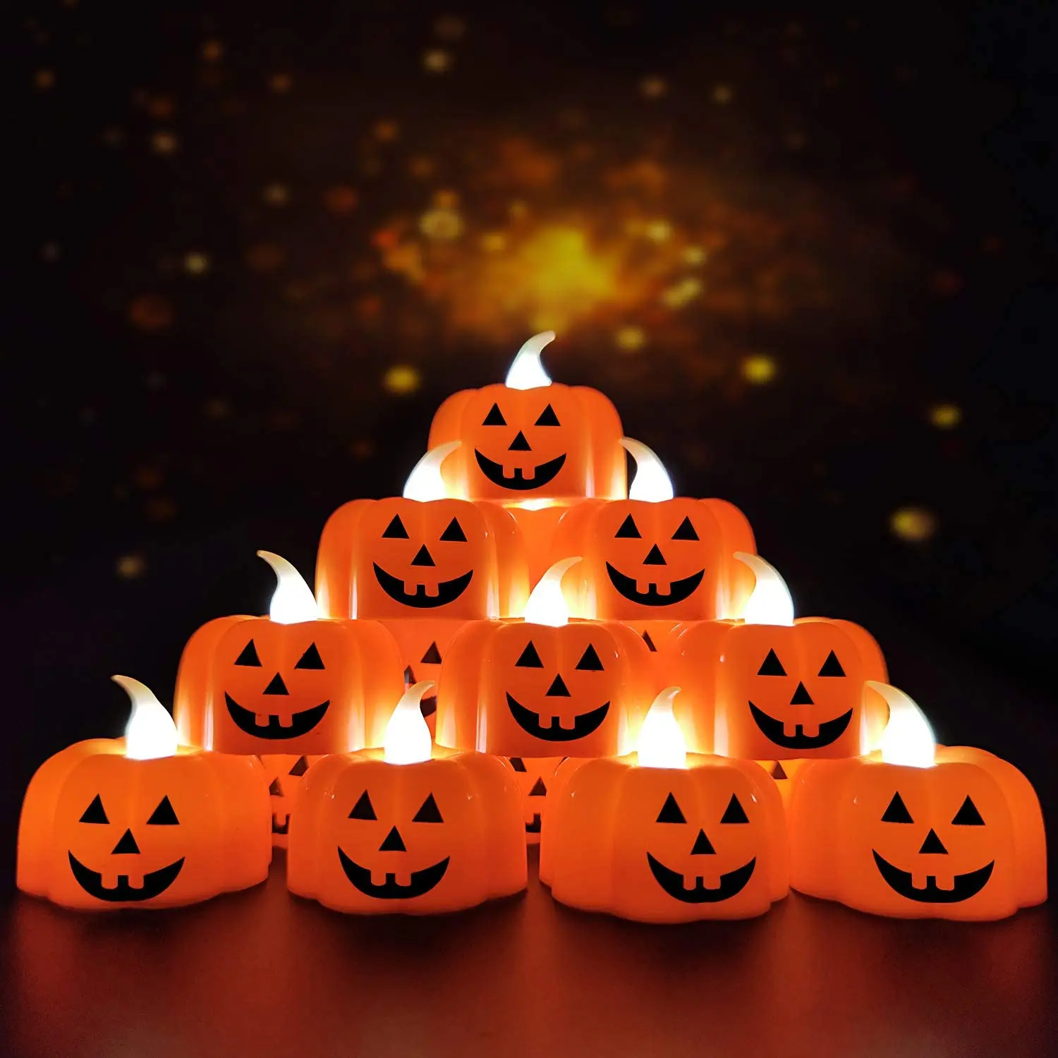 24Pcs 3D Pumpkin Flameless Candles LED Unscented Warm White LED Flickering for Halloween Decoration Thanksgivings Party Supplies