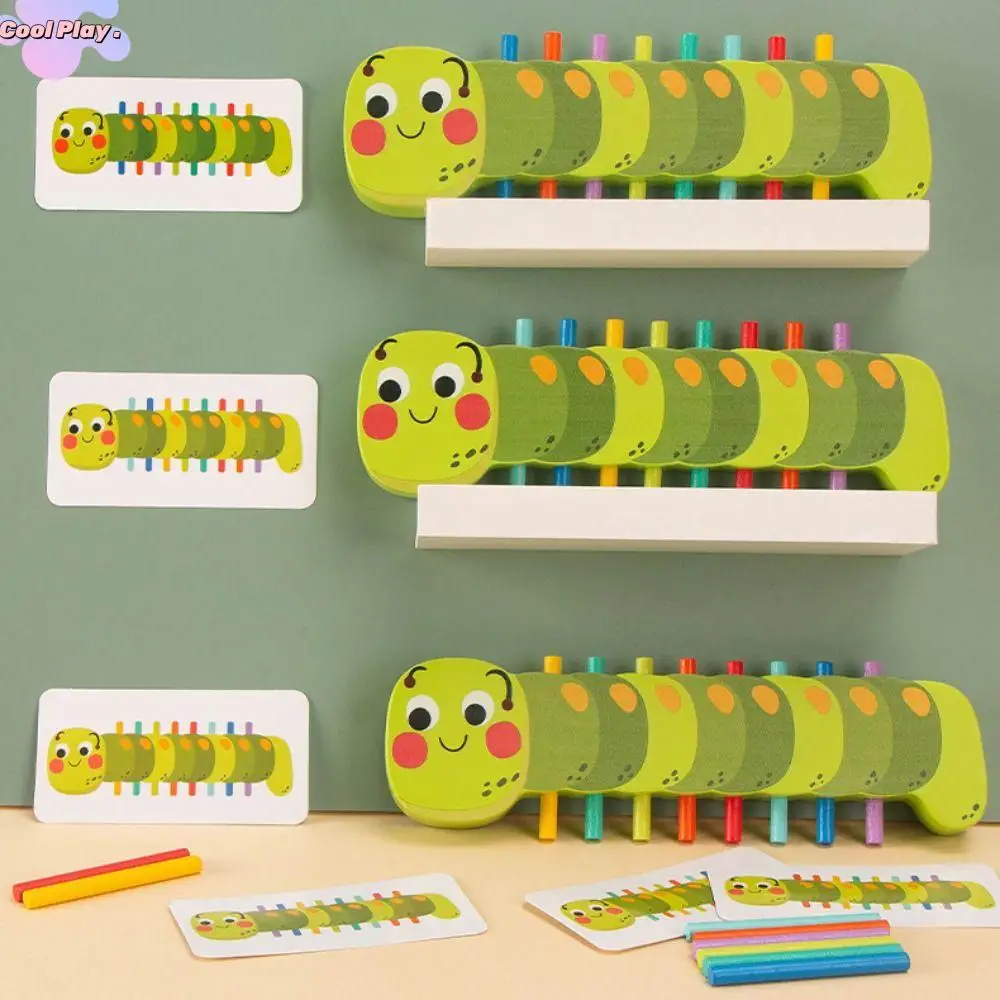 Wooden Caterpillar Color Matching Toy Early Learning Puzzle Caterpillar Shape Sorting Toy Color Recognition Durable