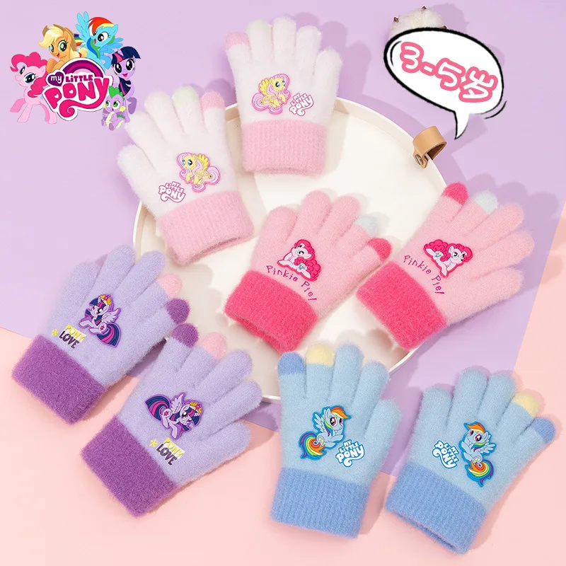 От 3 до 3 лет Детские перчатки My Little Pony на зиму Kawaii, незамерзающие, теплые, подходящие, перчатки с пятью пальцами и разделенными пальцами.