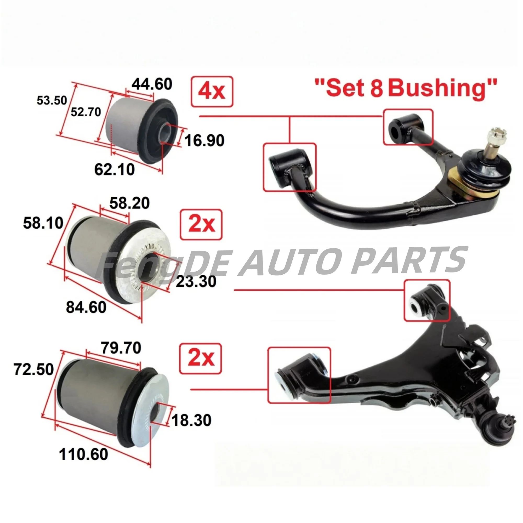 

Control Arm Bushing Front Upper Lower set For Toyota LAND CRUISER 2008 - 2020 48632-60030 48654-60040 48655-60040