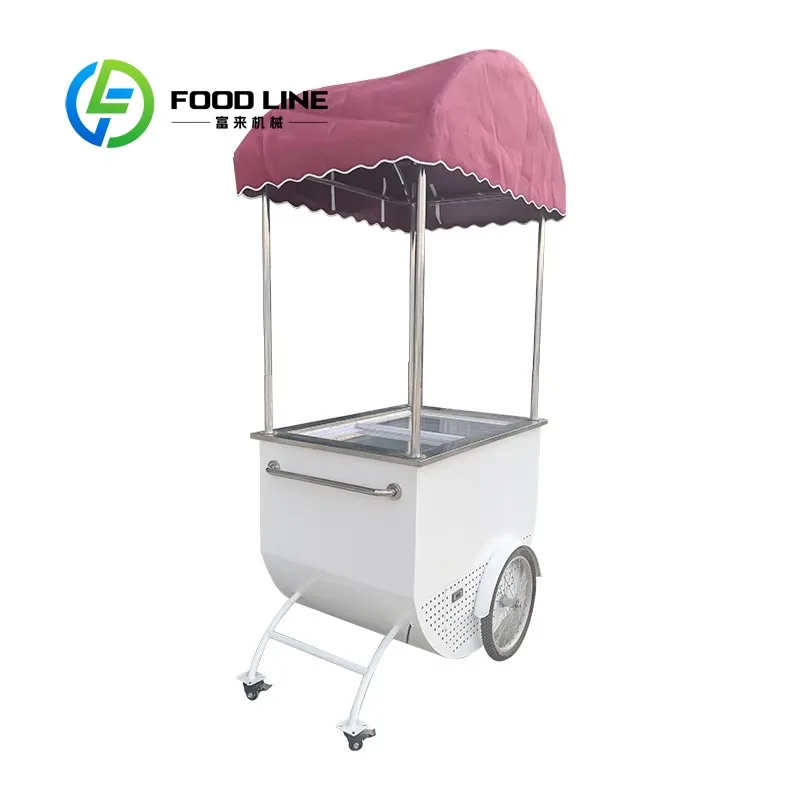 

Customized Hot Sale Portable Ice Cream Hand Push Cart with Color Custom Awning for Snack Vending