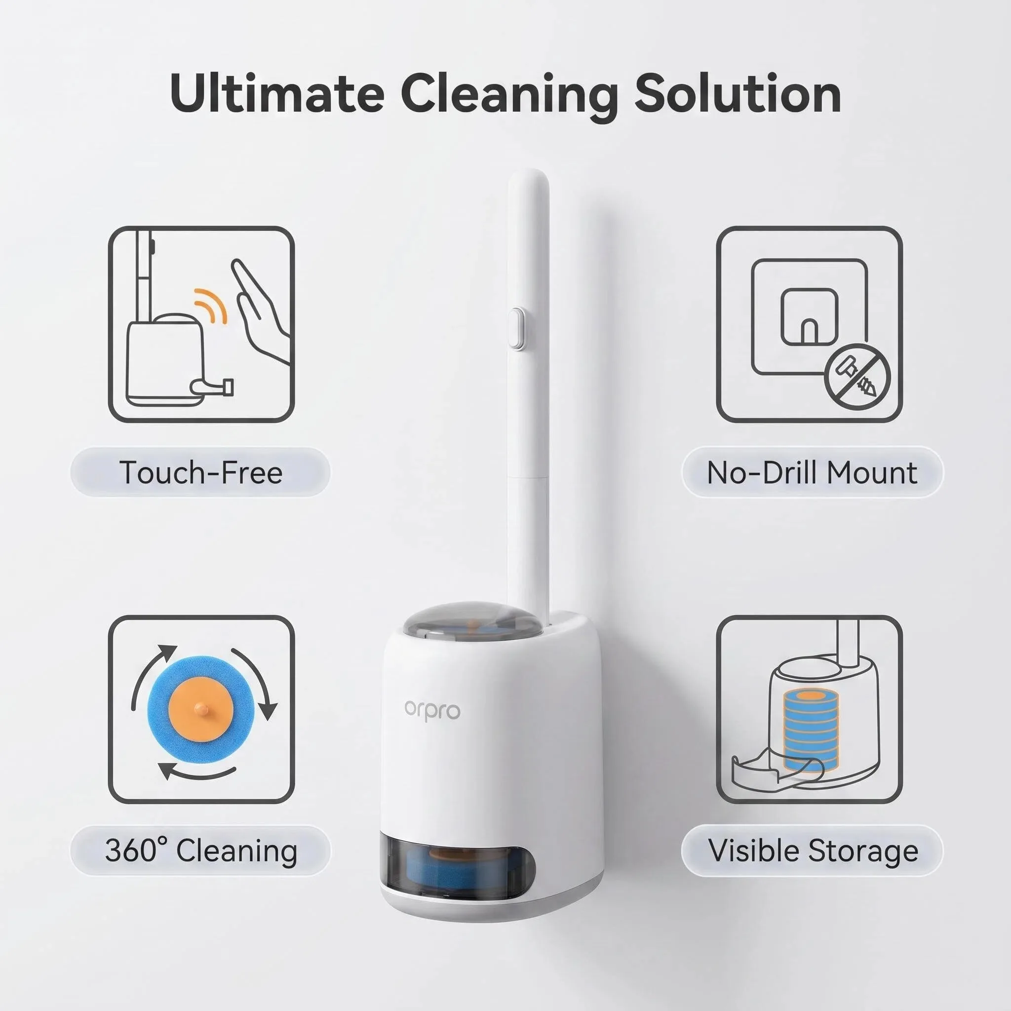 Wall Hanging Disposable Toilet Brush, Sanitary Bathroom Toilet Cleaner Brush with 8 Refill Heads, 360° All-Around Deep Clean Automatic Pop-Out Design