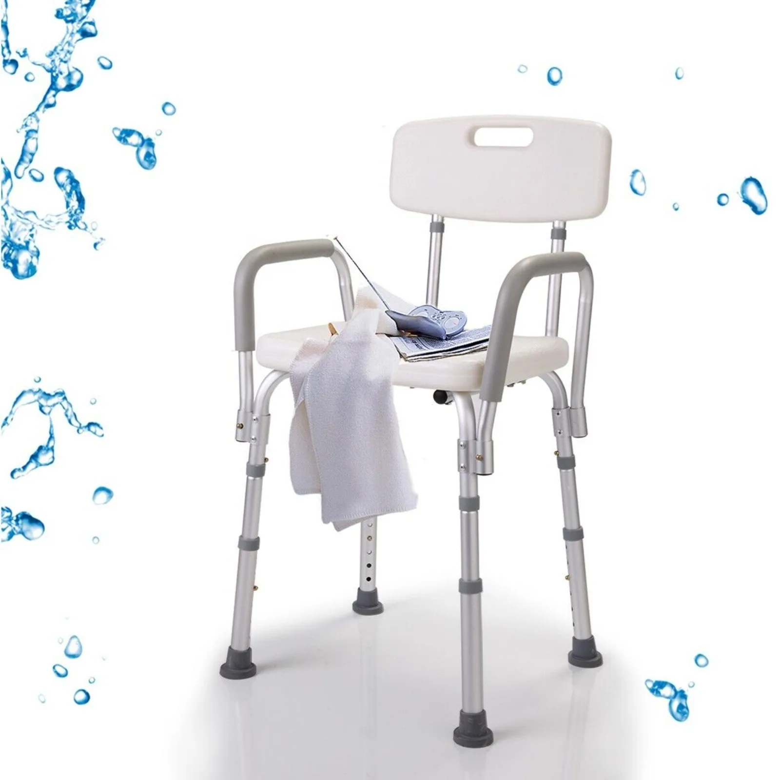 

US Medical Shower Chair, Adjustable Bench Seat, Detachable Backrest and Armrest