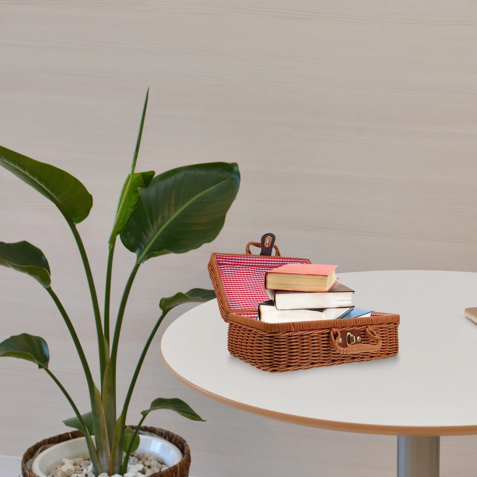 

1 шт., плетеный ящик для хранения из ротанга в стиле ретро, 30X21X12 см, большая емкость, имитация чая, чемодан из ротанга, цветная подкладка, дизайн замка