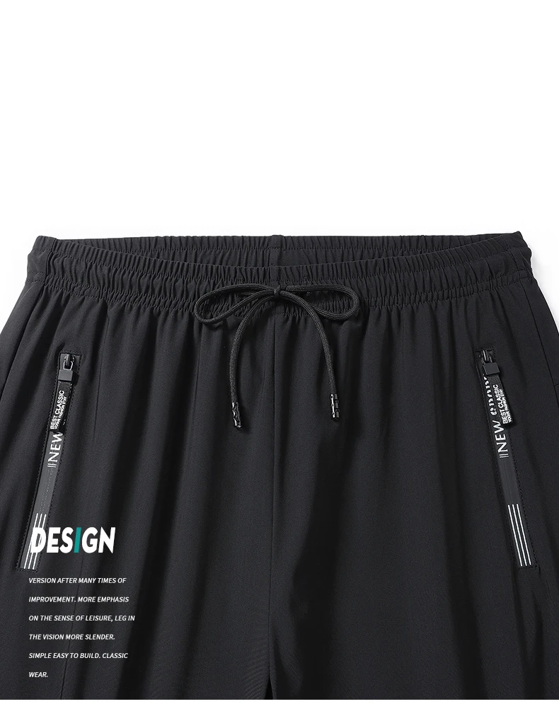Men's Athletic Stretchy Ice Silk Quick Dry Pants Zipper Pockets Lightweight Sweatpants Outdoor Hiking Breathable Running Workout