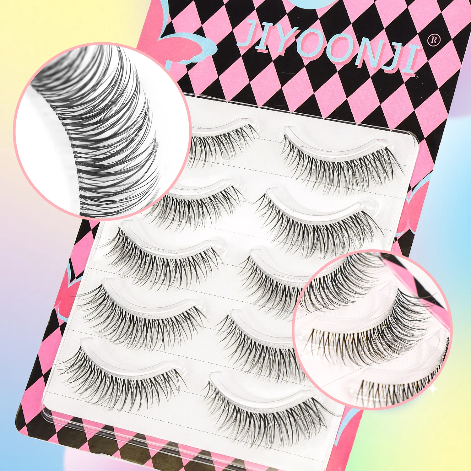 Natural False Eyelash Transparent Stem 5 Pair Set with Clear Roots Fairy One Piece Eyelash