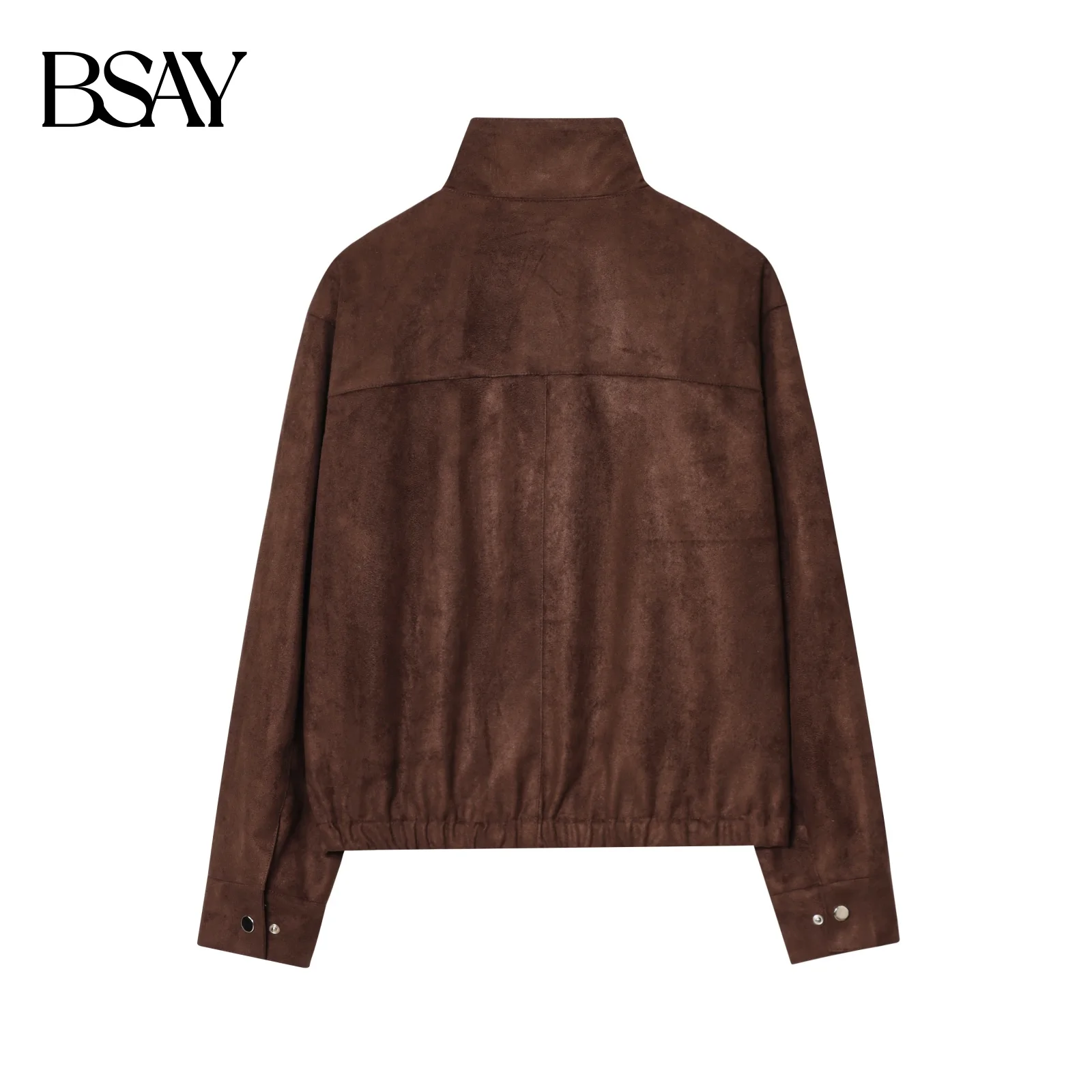 BSAY Autumn New Product 2025 Women's Retro Fashion Casual Stand up Collar Button Zipper Waist Jacket Coat