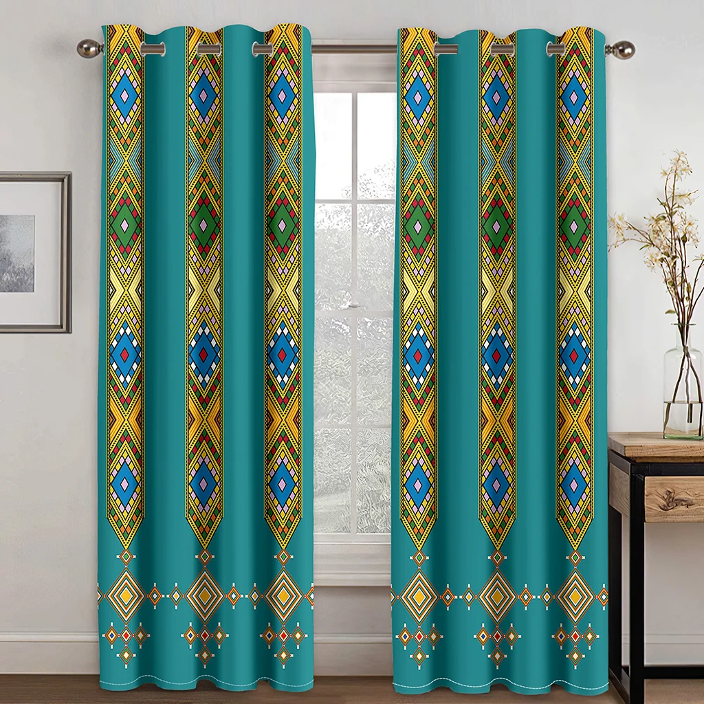 

European Bohemian Style Gold Stripe Curtains 2 Panel Deluxe Living Room Bedroom Balcony Den Decorative Curtains