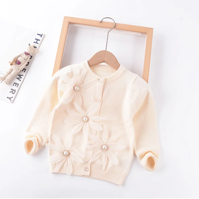 

Spring autumn winter New Girls' Single Layer Cotton Coat Thread Cardigan Korean Version Flower Single Breasted Sweater Coat