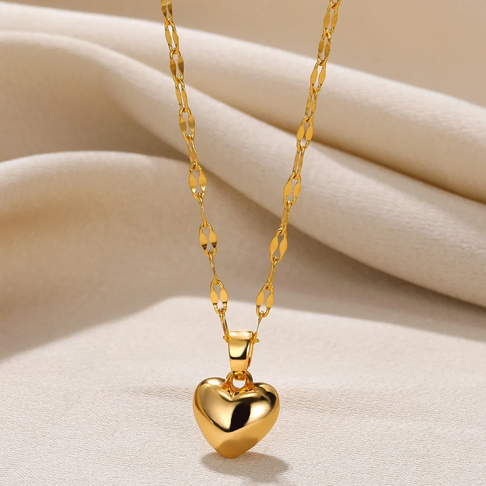 

Vintage Cooper Plated Necklace For Women Stainless Steel Love Heart Pendant Chokers Wedding Jewelry Birthday Gift