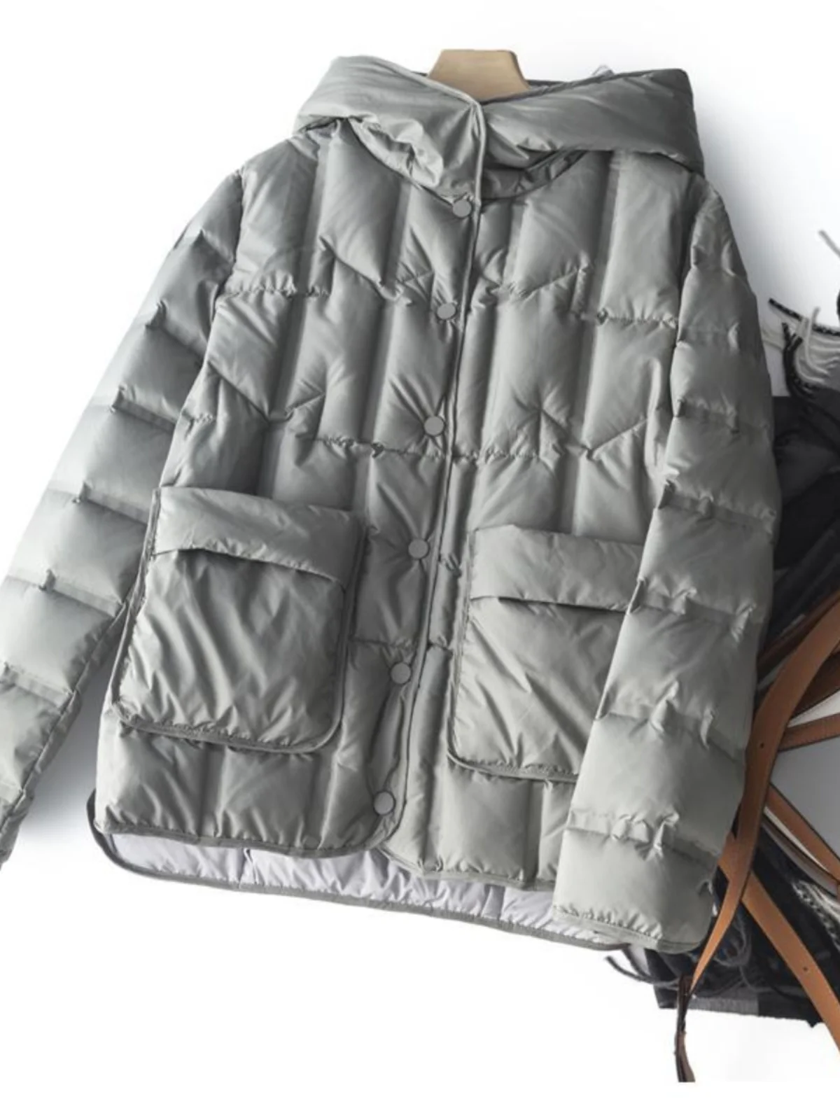 

Lightweight Women's down Jaet Hooded White Du Feather Slimming High Quali Commute Sle Korean Version Straight Cut