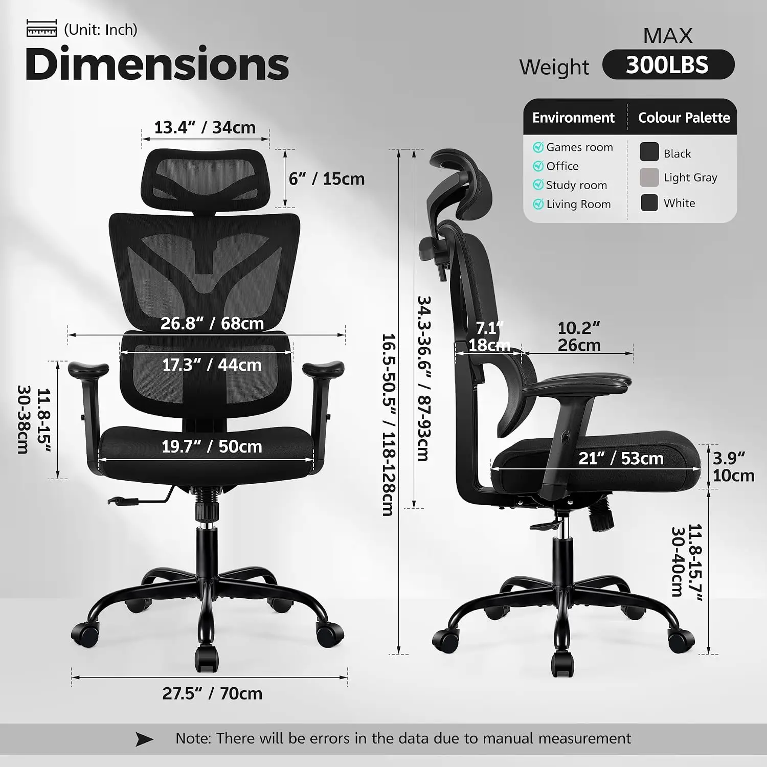 Ergonomic High Back Mesh Office Chair, Lumbar Support (Black) | Smooth 90° to 135° recline for work, read, or rest. Swivel big a