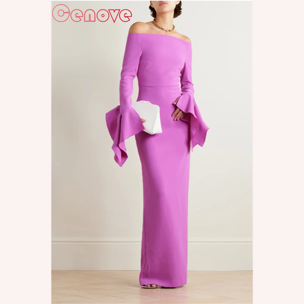 

Cenove Off The Shoulder Neckline Prom Dress Floor -Length With Long Sleeves Evening Summer Party Dress For Women2023