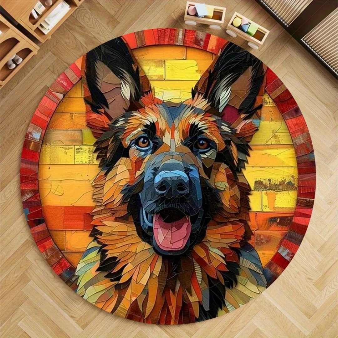 

Круглый коврик с портретом немецкой овчарки — противоскользящий коврик из пушистого полиэстера высокой плотности, ковер из яркой мозаичной плитки