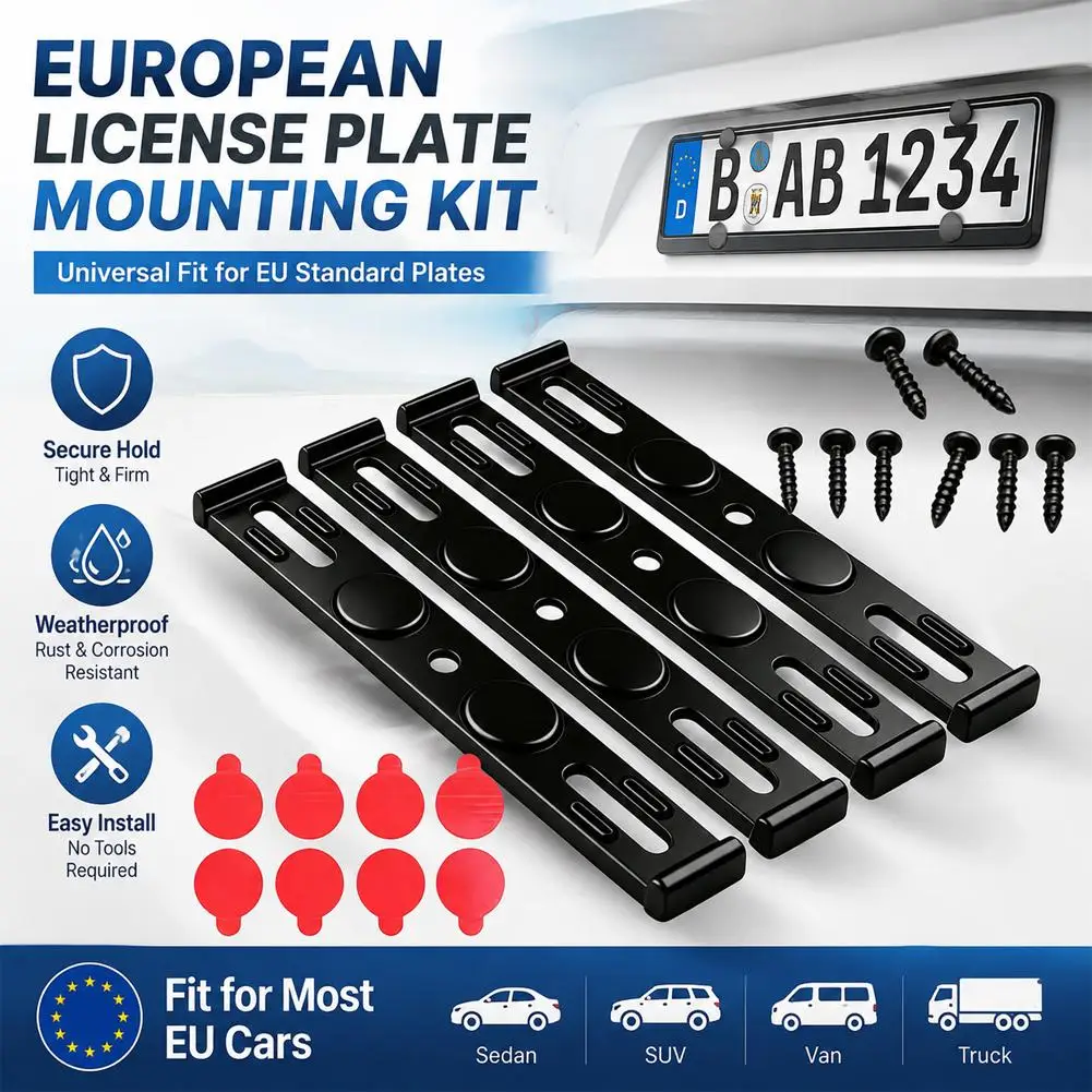 4PCS License Plate Holder Weather-Proof Frameless License Plate Frame Car Tag Frame for Front and Rear Car Tags Car Accessories