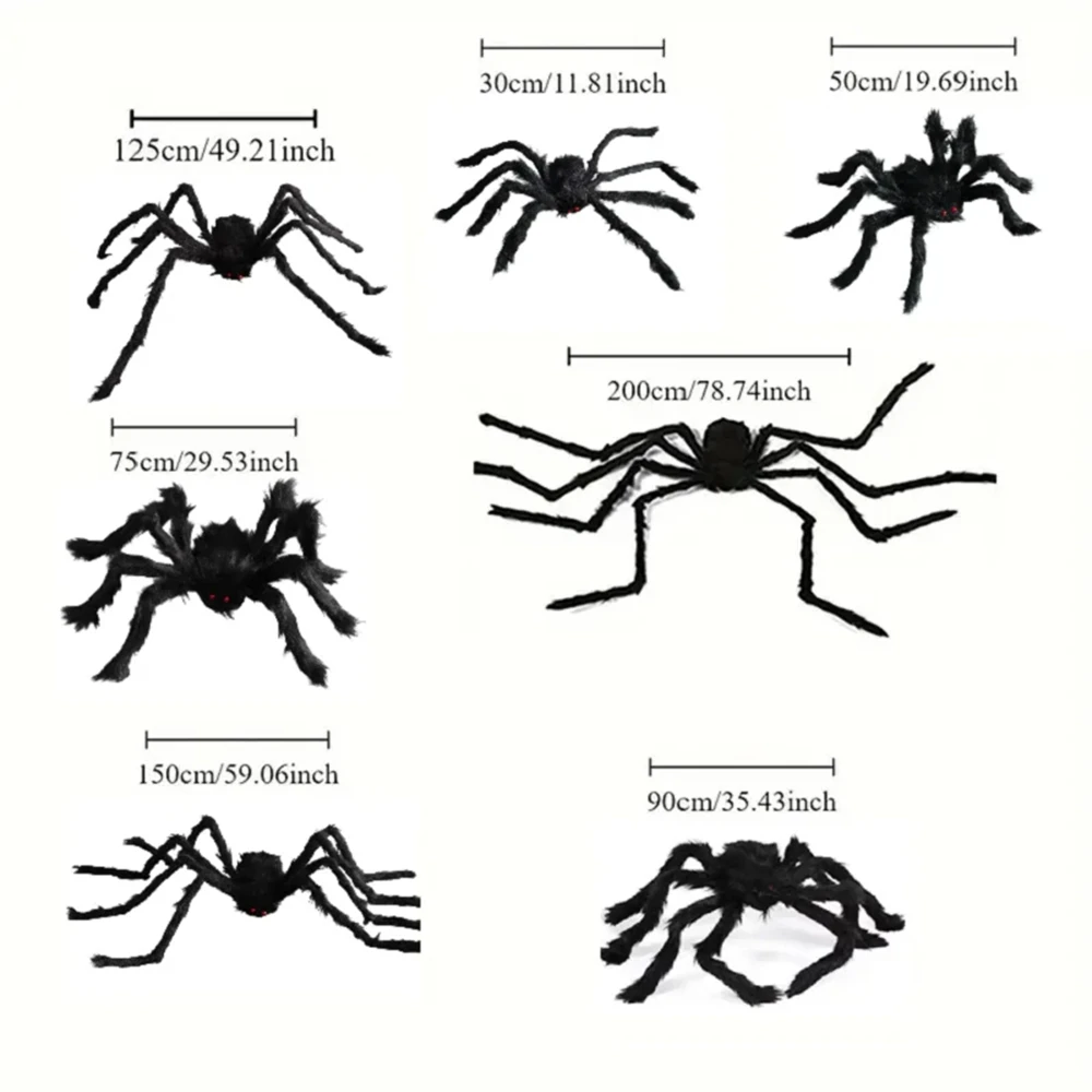 Halloween Große Plüsch-Spinne Horror Halloween-Dekoration Party-Requisite Outdoor Riesige Spinne Deko 30-200cm Scherzartikel Schwarze Spinne – Detail 1