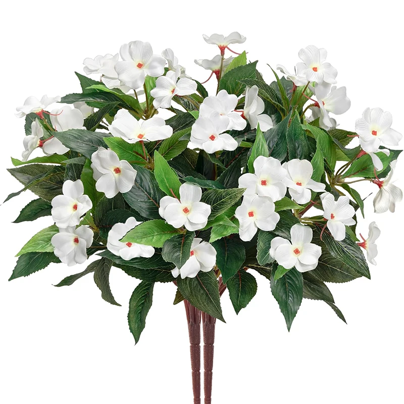 

Artificial Impatiens Bouquet Flowers for Outdoors Silk Faux Flowers for Outdoor Impatiens Plants Decor 12PCS (White)