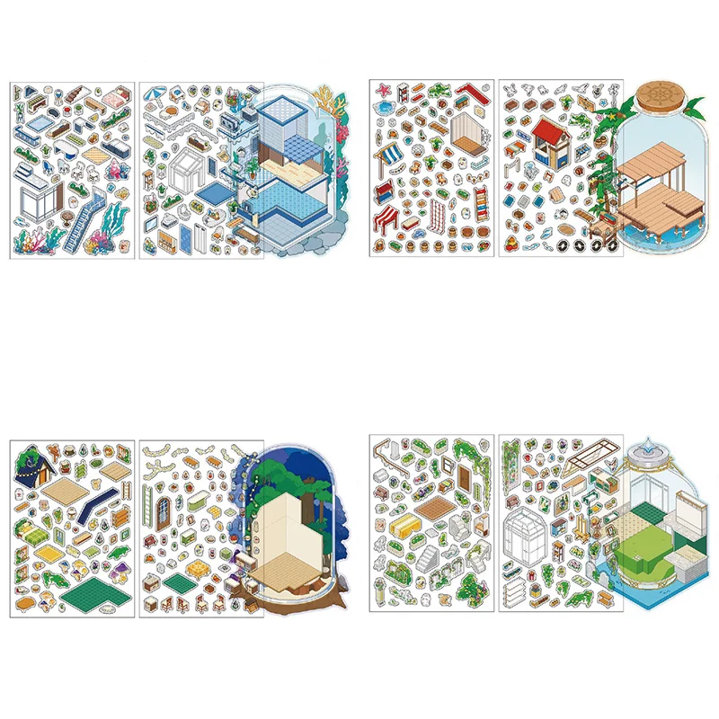 Mr Paper 12Pcs/bag sticker scene 2.5D scenery sticker DIY Sticker Highly Playable Sticker Stacking Pasting Festival Birthday Gif