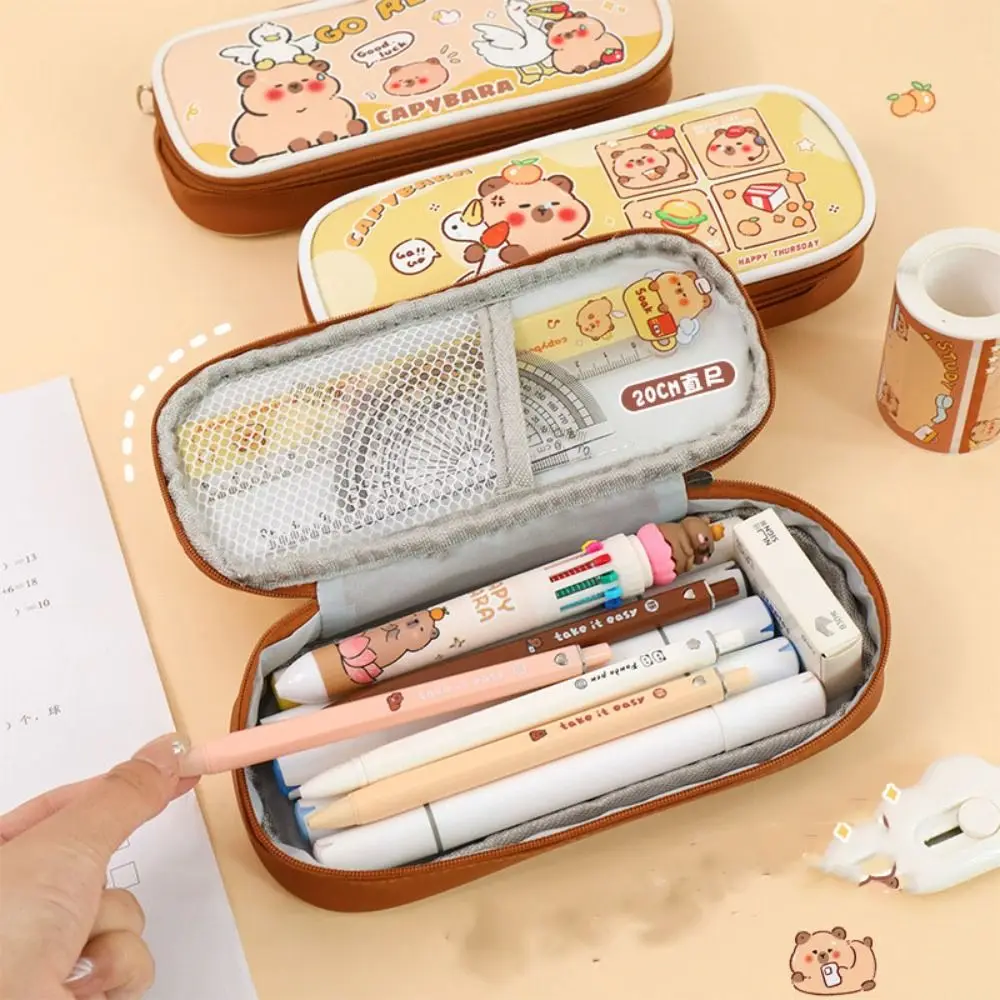 New PU Capybara Pen Bag Cute Large Capacity Cartoon Capybara Pencil Bag Capybara Pen Box Student Stationery Stationery Box