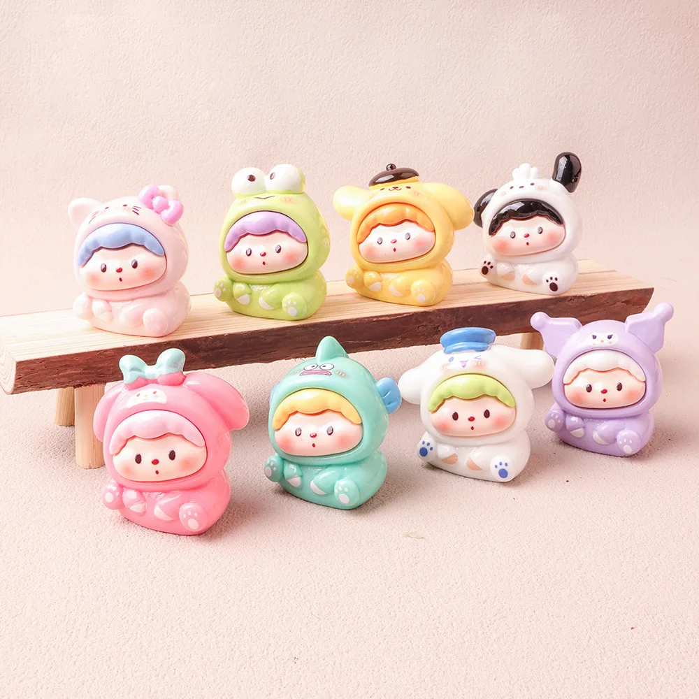 Miniso Sanrio رأس مائل DIY إكسسوارات صغيرة من الراتنج الحلي لعبة عصرية حقيبة أعمى سلسلة مفاتيح قلادة مجوهرات لطيفة