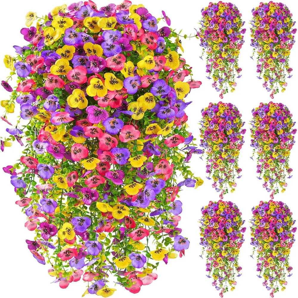 

Набор из 6 УФ-стойких подвесных кашпо с разнообразными цветами гвоздик для весны, идеально подходят для веранды, патио или оконных ящиков