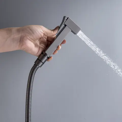 Dark Grey Color Portable Bidet Faucet Sprayer Solid Brass Toilet Handheld Bidet Shattaf Jet Spray Hygienic Shower Enema Bathroom