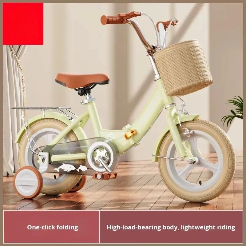 Foldable Children Bicycle for Girls Boys 3-10 Years High Carbon Steel Frame Training Wheels Basket 12 14 16 18 Inch Kids Bike view 4