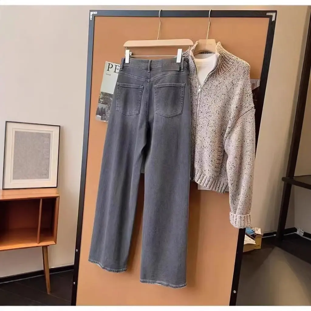 

Женские прямые джинсы на флисовой подкладке, свободные утягивающие универсальные джинсы в корейском стиле, осень-зима, новинка