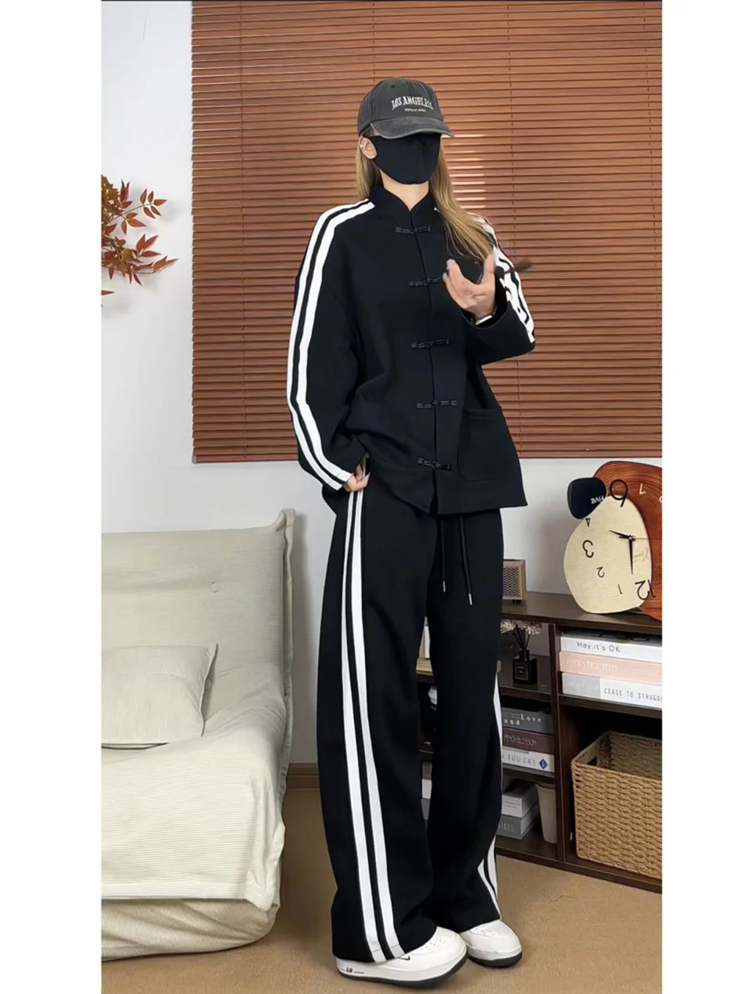 

New Chinese Sle Sweatirt Jaet Men's Spring Autumn Loose Straight Casual Long Pants Two Piece Set Trendy Cotton Polyester