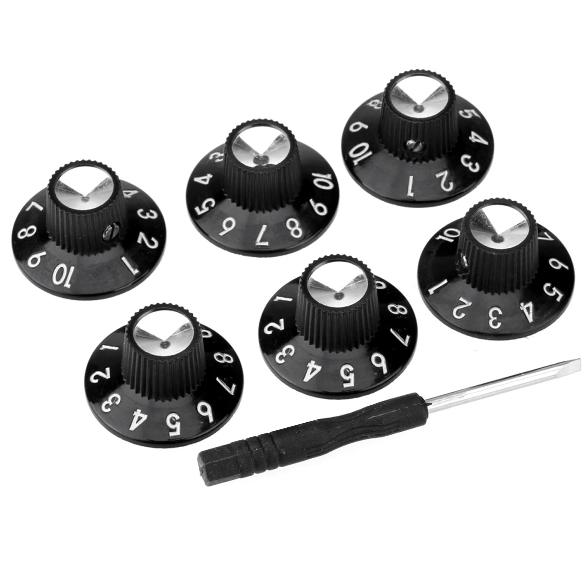 Musiclily Pro 1/4 cala Uniwersalne dopasowanie Solidne pokrętła Wzmacniacz gitarowy Pedał efektów Pokrętła wzmacniacza z osłoną, czarne (zestaw 6 sztuk)