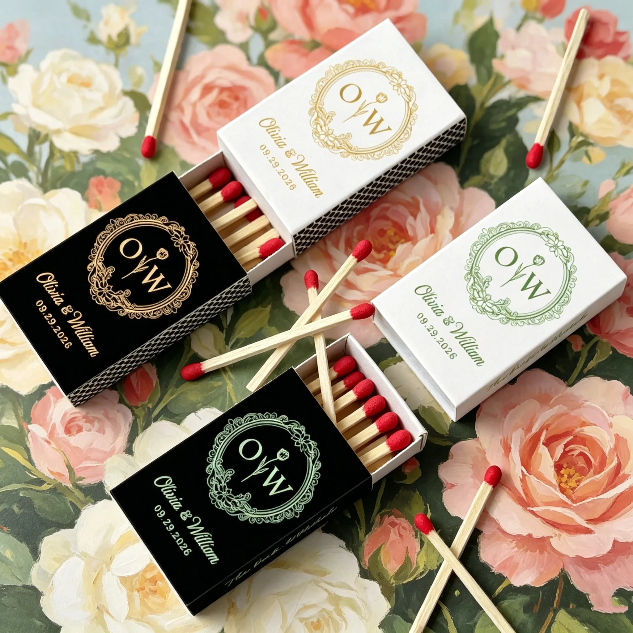 

Personalized Tulip Pattern Wedding Matchbooks, Romantic Vintage Wedding Party Favors